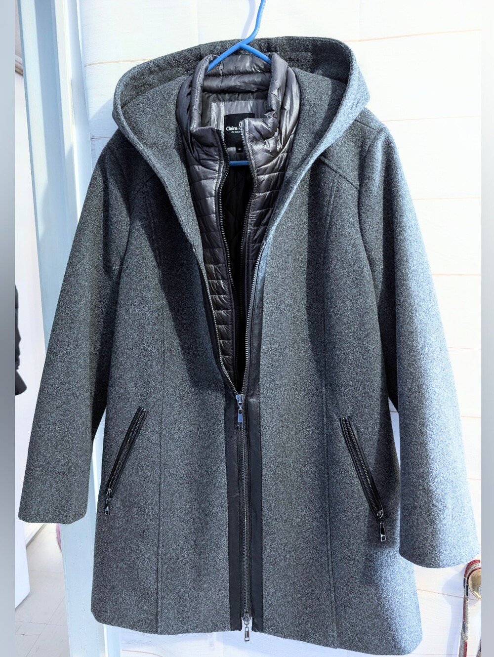 Claire France Quilted Lined Hooded Pea coat Size 16